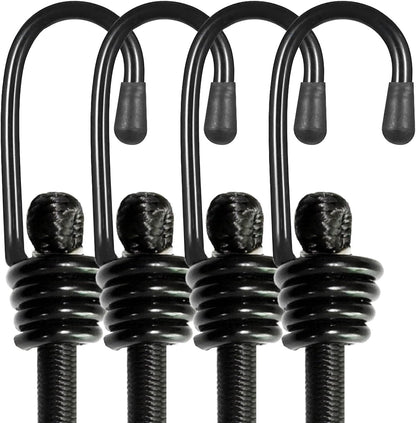 Bungee Cords with Hooks, Heavy Duty Outdoor Elastic Bungee Straps，No Odour Industrial Grade Bungee Rope for Securing Tarps, Luggage,Tents, Bikes or Garden Tidying 24in6pcs + 48in2pcs (Black)