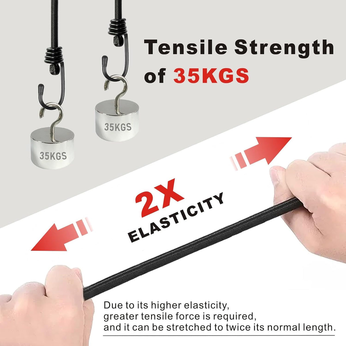 Bungee Cords with Hooks, Heavy Duty Outdoor Elastic Bungee Straps，No Odour Industrial Grade Bungee Rope for Securing Tarps, Luggage,Tents, Bikes or Garden Tidying 24in6pcs + 48in2pcs (Black)