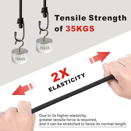 Bungee Cords with Hooks, Heavy Duty Outdoor Elastic Bungee Straps，No Odour Industrial Grade Bungee Rope for Securing Tarps, Luggage,Tents, Bikes or Garden Tidying 24in6pcs + 48in2pcs (Black)