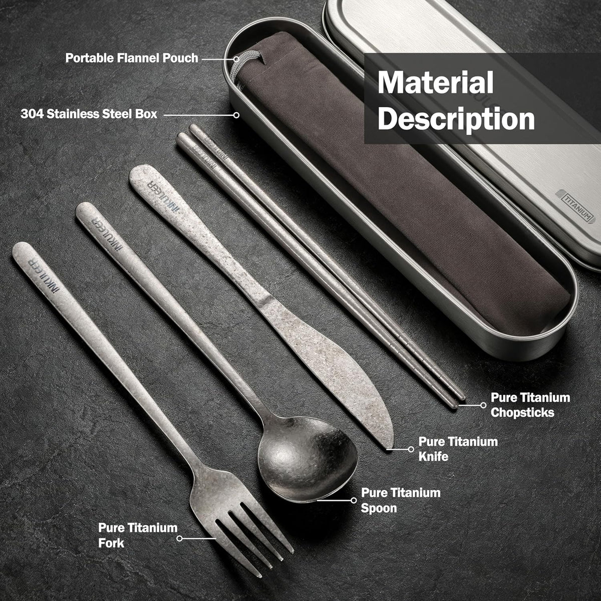 Travel Cutlery Set - 18/8 Stainless Steel Reusable Utensils with Metal Case, Portable Silverware for Camping, Office, Travel & Outdoor Dining