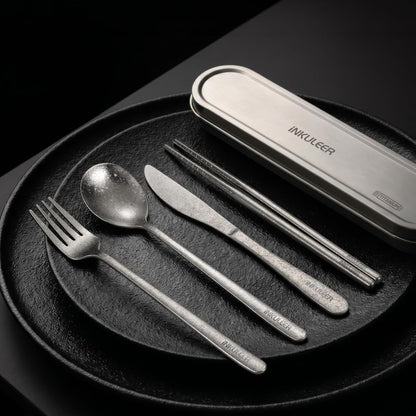 Travel Cutlery Set - 18/8 Stainless Steel Reusable Utensils with Metal Case, Portable Silverware for Camping, Office, Travel & Outdoor Dining