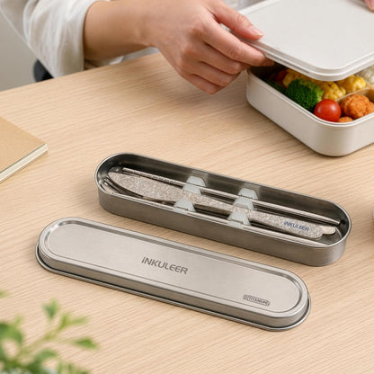 Travel Cutlery Set - 18/8 Stainless Steel Reusable Utensils with Metal Case, Portable Silverware for Camping, Office, Travel & Outdoor Dining