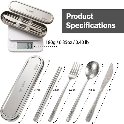 Travel Cutlery Set - 18/8 Stainless Steel Reusable Utensils with Metal Case, Portable Silverware for Camping, Office, Travel & Outdoor Dining