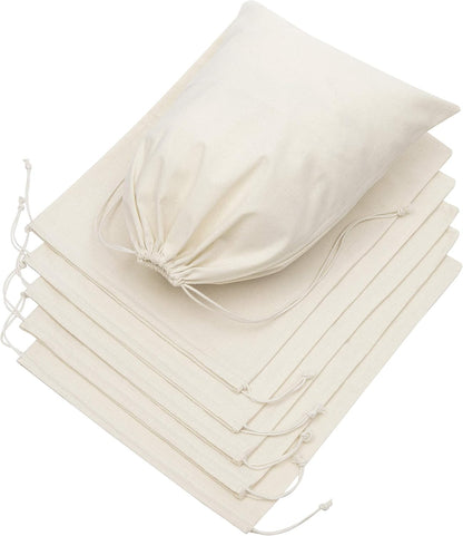 100% Cotton Muslin Drawstring Bags (12x16 Inch - 6-Pack) Large Beige Fabric Cotton Shoe Bag and Storage Pouches for Shoes Storage Pantry Gifts Laundry Travel