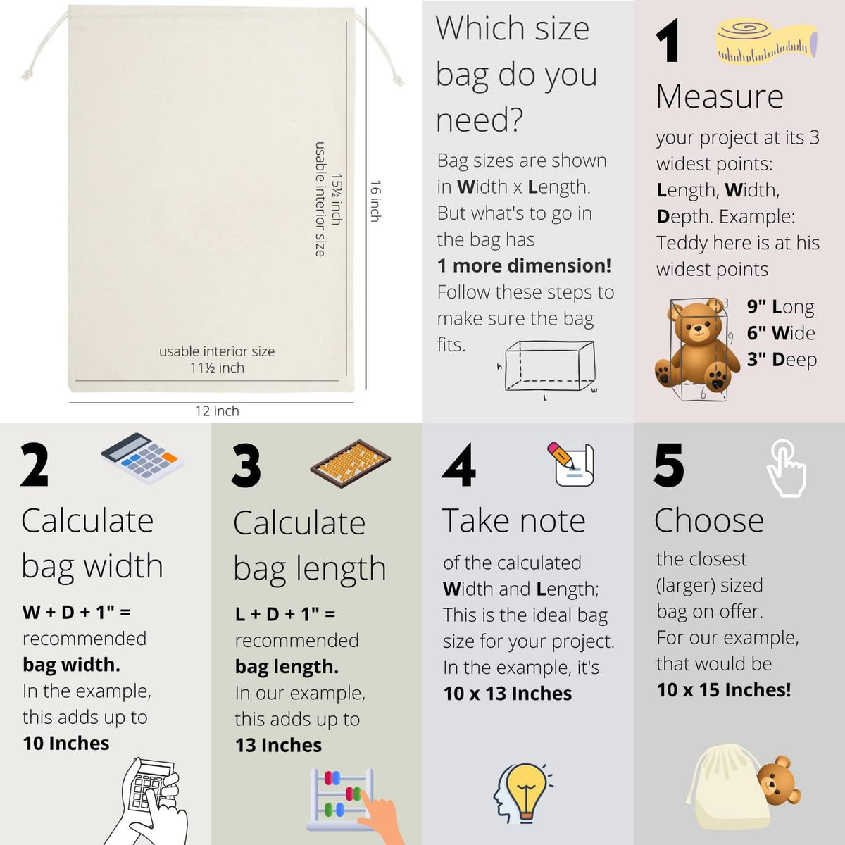 100% Cotton Muslin Drawstring Bags (12x16 Inch - 6-Pack) Large Beige Fabric Cotton Shoe Bag and Storage Pouches for Shoes Storage Pantry Gifts Laundry Travel