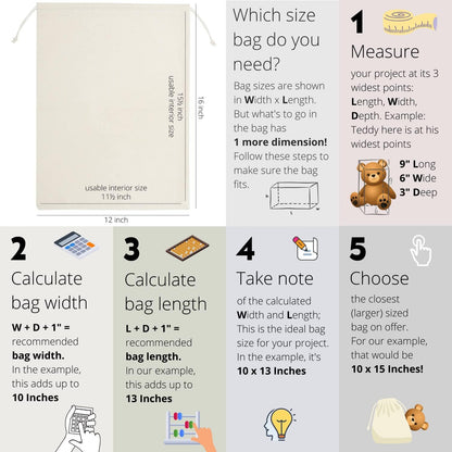 100% Cotton Muslin Drawstring Bags (12x16 Inch - 6-Pack) Large Beige Fabric Cotton Shoe Bag and Storage Pouches for Shoes Storage Pantry Gifts Laundry Travel