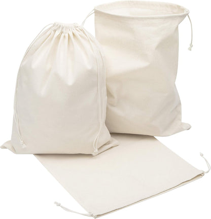 100% Cotton Muslin Drawstring Bags (12x16 Inch - 6-Pack) Large Beige Fabric Cotton Shoe Bag and Storage Pouches for Shoes Storage Pantry Gifts Laundry Travel