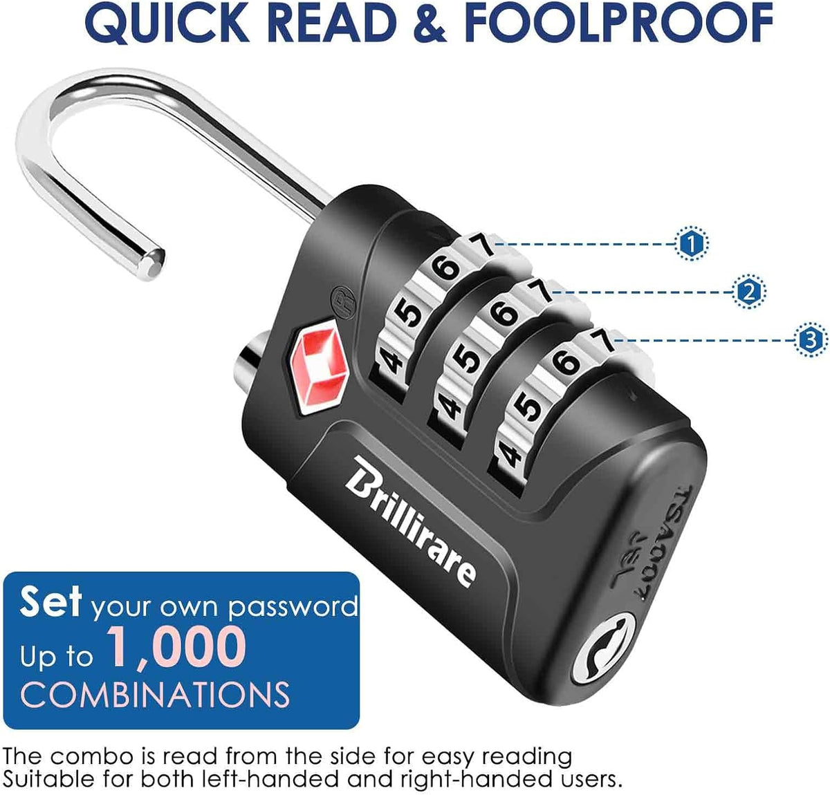 4 Pack TSA Approved Luggage Locks, Combination Travel Padlock, 3-Digit Waterproof Lock, TSA Accepted Outdoor Keyless Resettable Lock for Lockers, Bags, Backpack, Gym, Gate-Black
