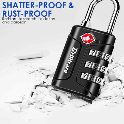 4 Pack TSA Approved Luggage Locks, Combination Travel Padlock, 3-Digit Waterproof Lock, TSA Accepted Outdoor Keyless Resettable Lock for Lockers, Bags, Backpack, Gym, Gate-Black