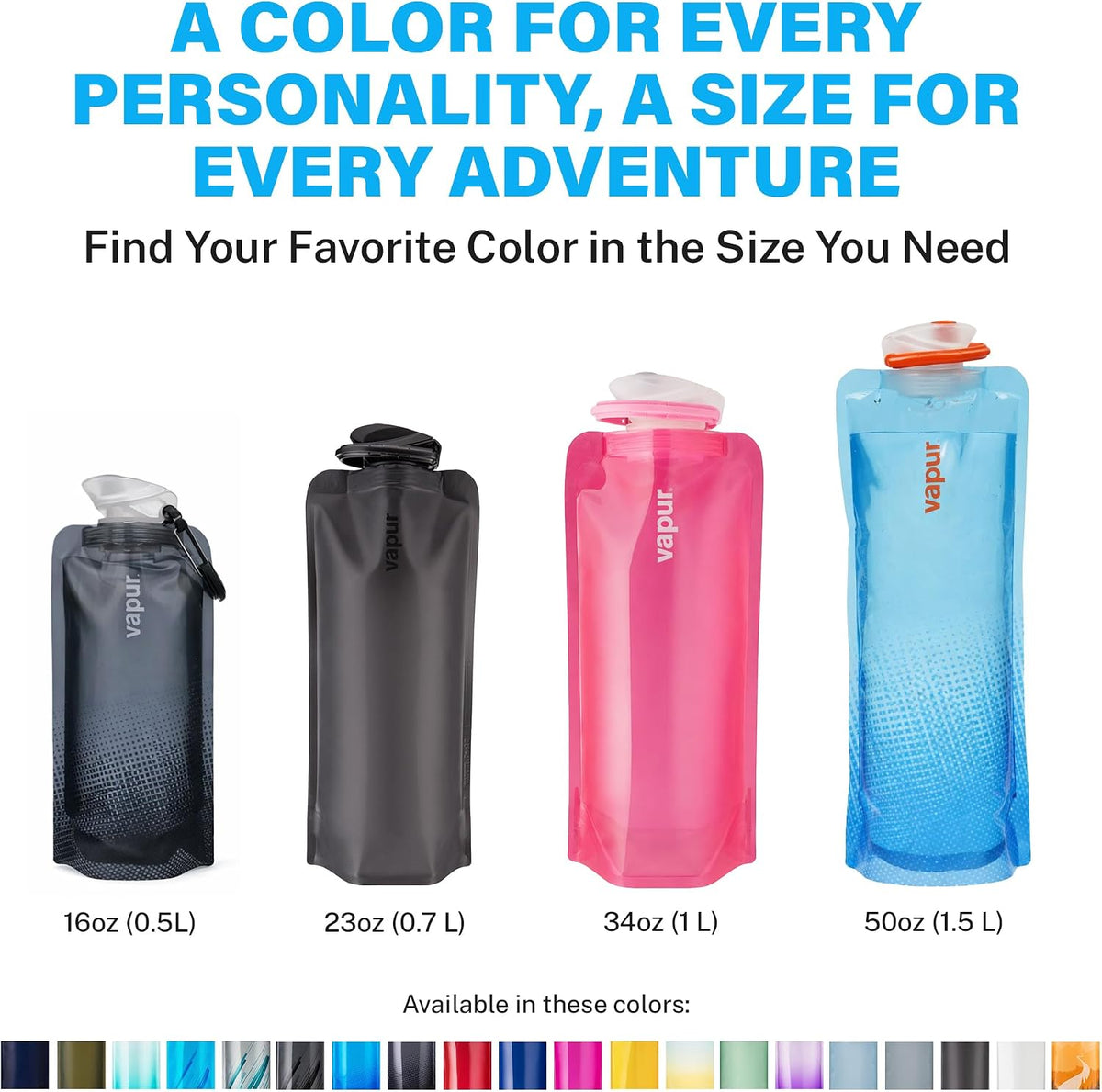 Collapsible Water Bottle with Carabiner, 23oz (0.7L), Olive
