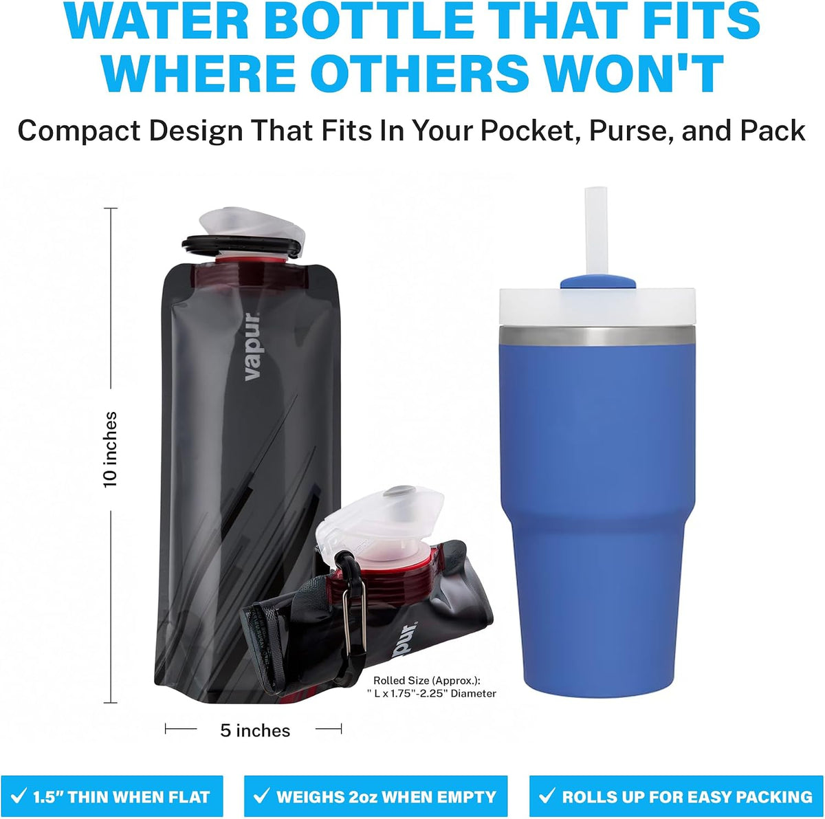 Collapsible Water Bottle with Carabiner, 23oz (0.7L), Olive