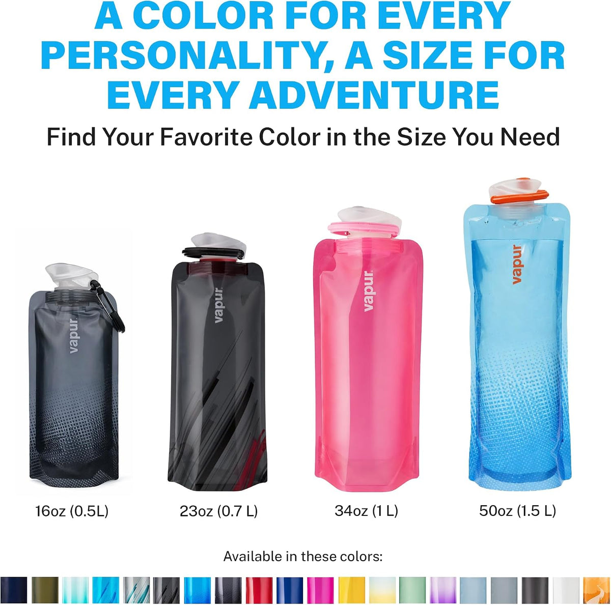 Collapsible Water Bottle with Carabiner, 23oz (0.7L), Olive