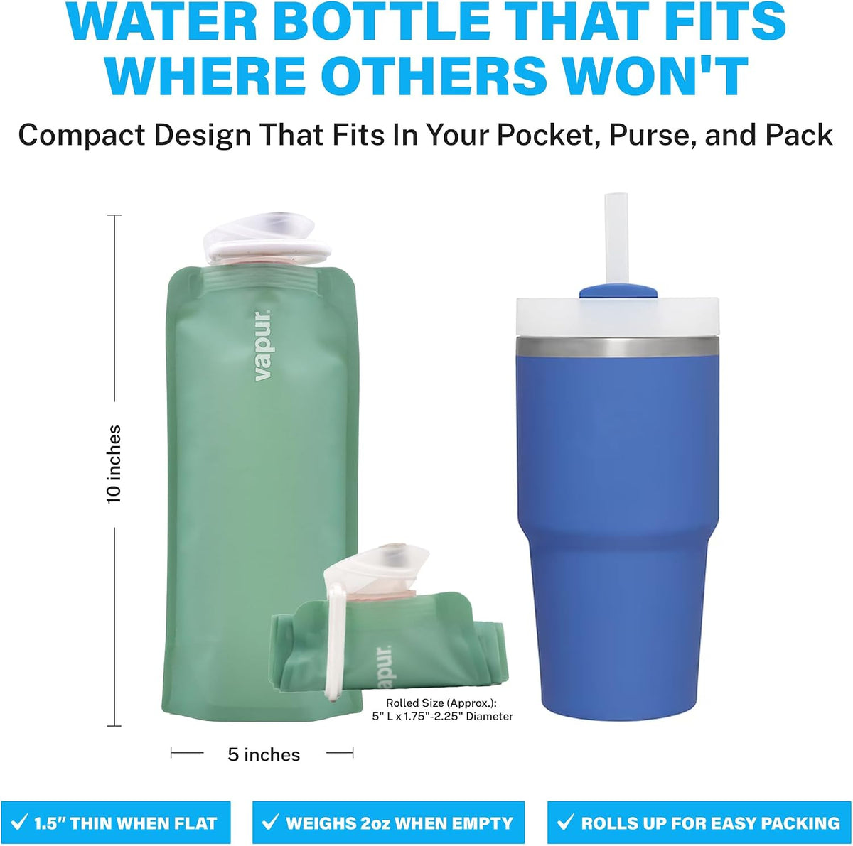Collapsible Water Bottle with Carabiner, 23oz (0.7L), Olive