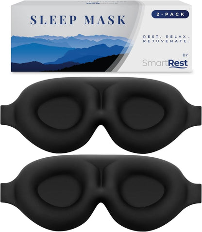Sleep Mask [2 Pack] - Eye Mask for Sleeping - Ultra Lightweight for Side Sleepers, Contoured, 100% Blackout Sleeping Masks for Women and Men, Blindfold and Eye Covers - S1 Black