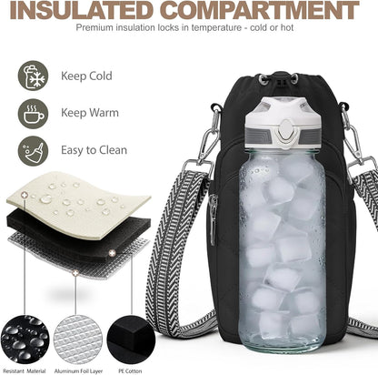 Water Bottle Bag Crossbody，Insulated Holder Purse