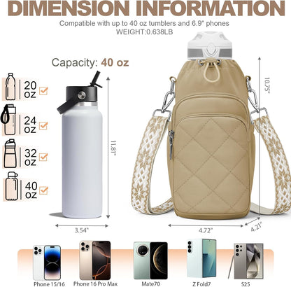 Water Bottle Bag Crossbody，Insulated Holder Purse