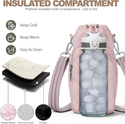 Water Bottle Bag Crossbody，Insulated Holder Purse