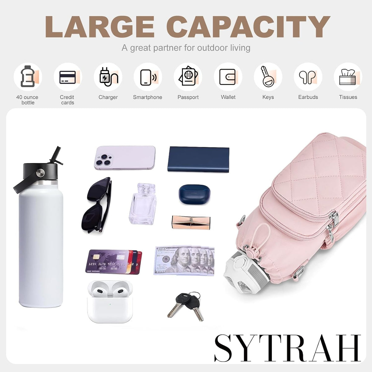 Water Bottle Bag Crossbody，Insulated Holder Purse