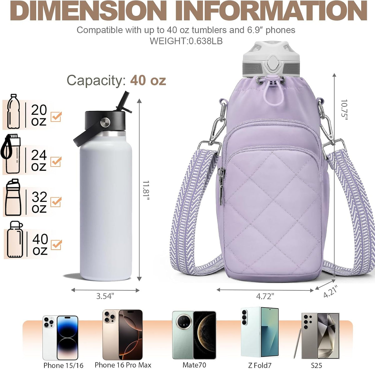 Water Bottle Bag Crossbody，Insulated Holder Purse