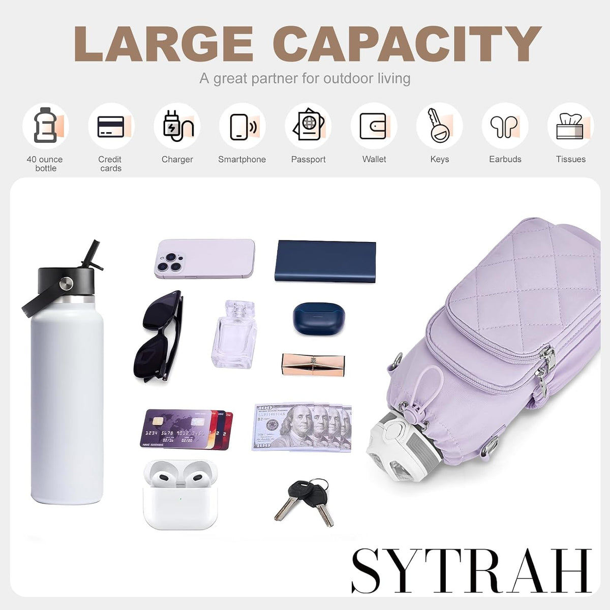 Water Bottle Bag Crossbody，Insulated Holder Purse