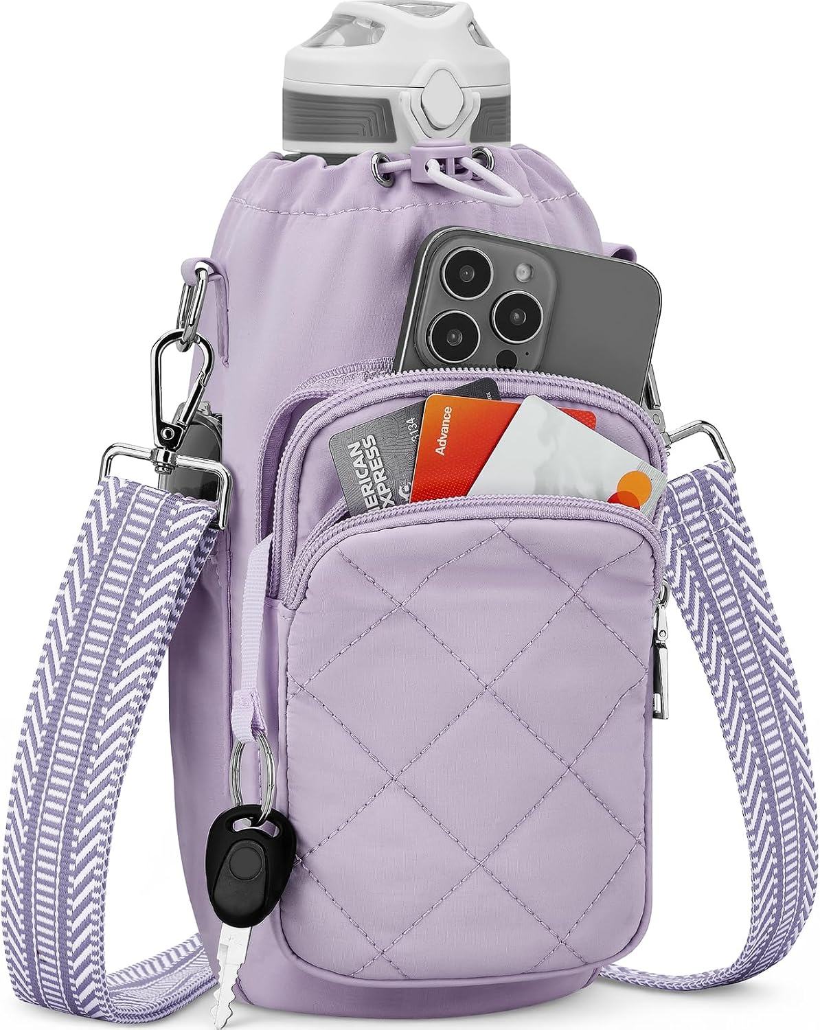 Water Bottle Bag Crossbody，Insulated Holder Purse