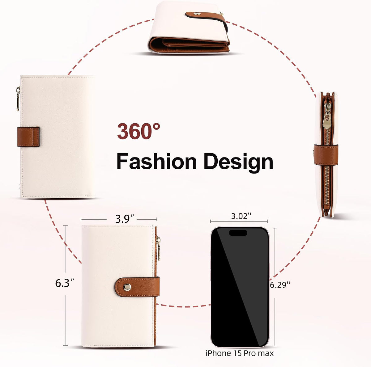 Women's Wallets RFID Blocking Leather Trifold Clutch Wallet Credit Card Holder Ladies Travel Wallet Purse with Passport/Pen Holder