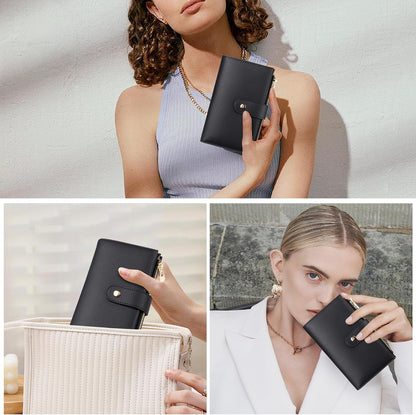 Women's Wallets RFID Blocking Leather Trifold Clutch Wallet Credit Card Holder Ladies Travel Wallet Purse with Passport/Pen Holder