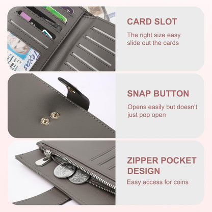 Women's Wallets RFID Blocking Leather Trifold Clutch Wallet Credit Card Holder Ladies Travel Wallet Purse with Passport/Pen Holder