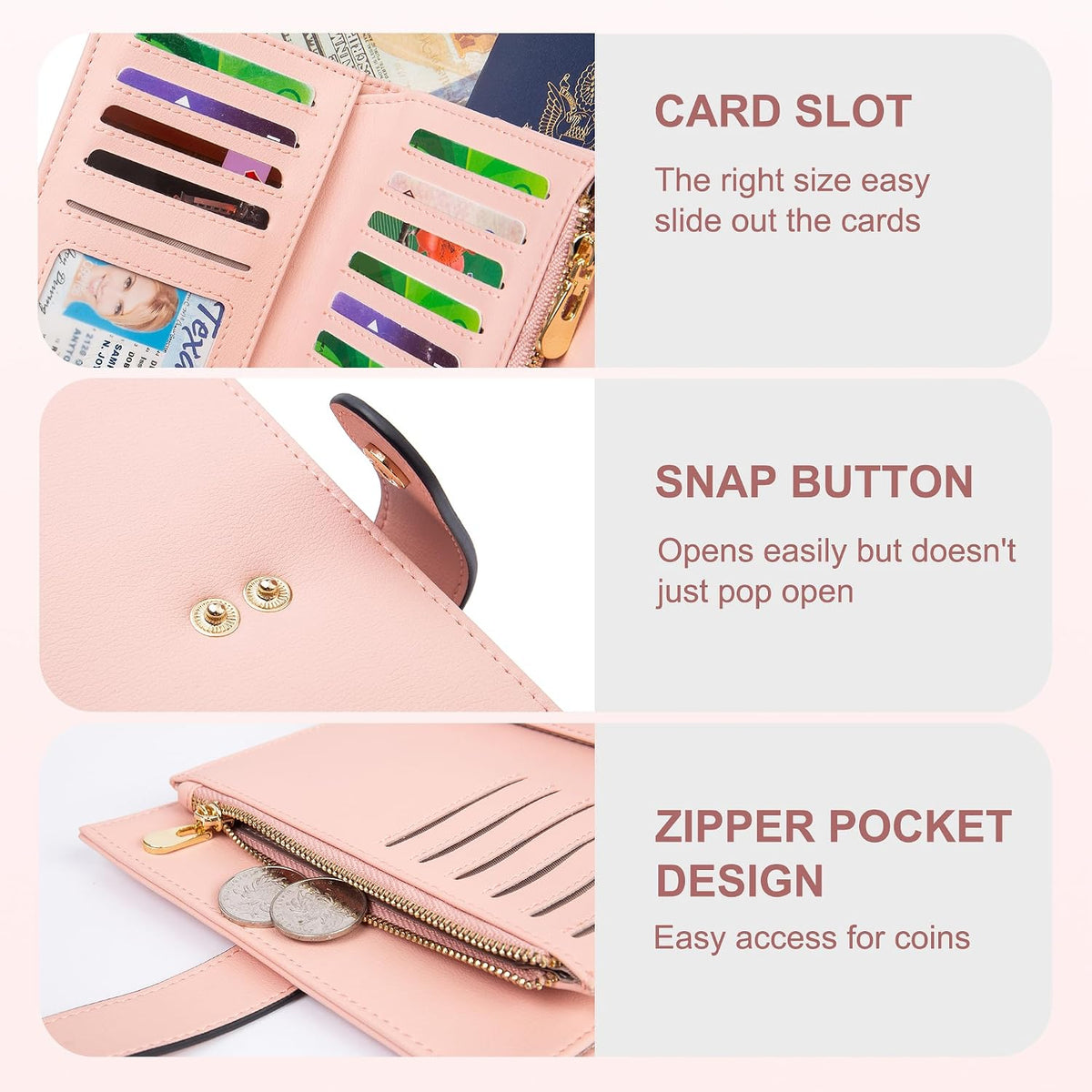 Women's Wallets RFID Blocking Leather Trifold Clutch Wallet Credit Card Holder Ladies Travel Wallet Purse with Passport/Pen Holder