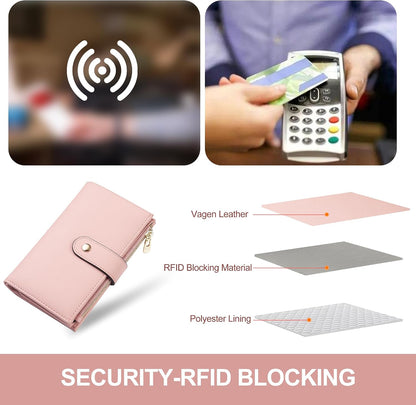 Women's Wallets RFID Blocking Leather Trifold Clutch Wallet Credit Card Holder Ladies Travel Wallet Purse with Passport/Pen Holder