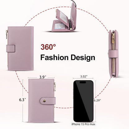 Women's Wallets RFID Blocking Leather Trifold Clutch Wallet Credit Card Holder Ladies Travel Wallet Purse with Passport/Pen Holder