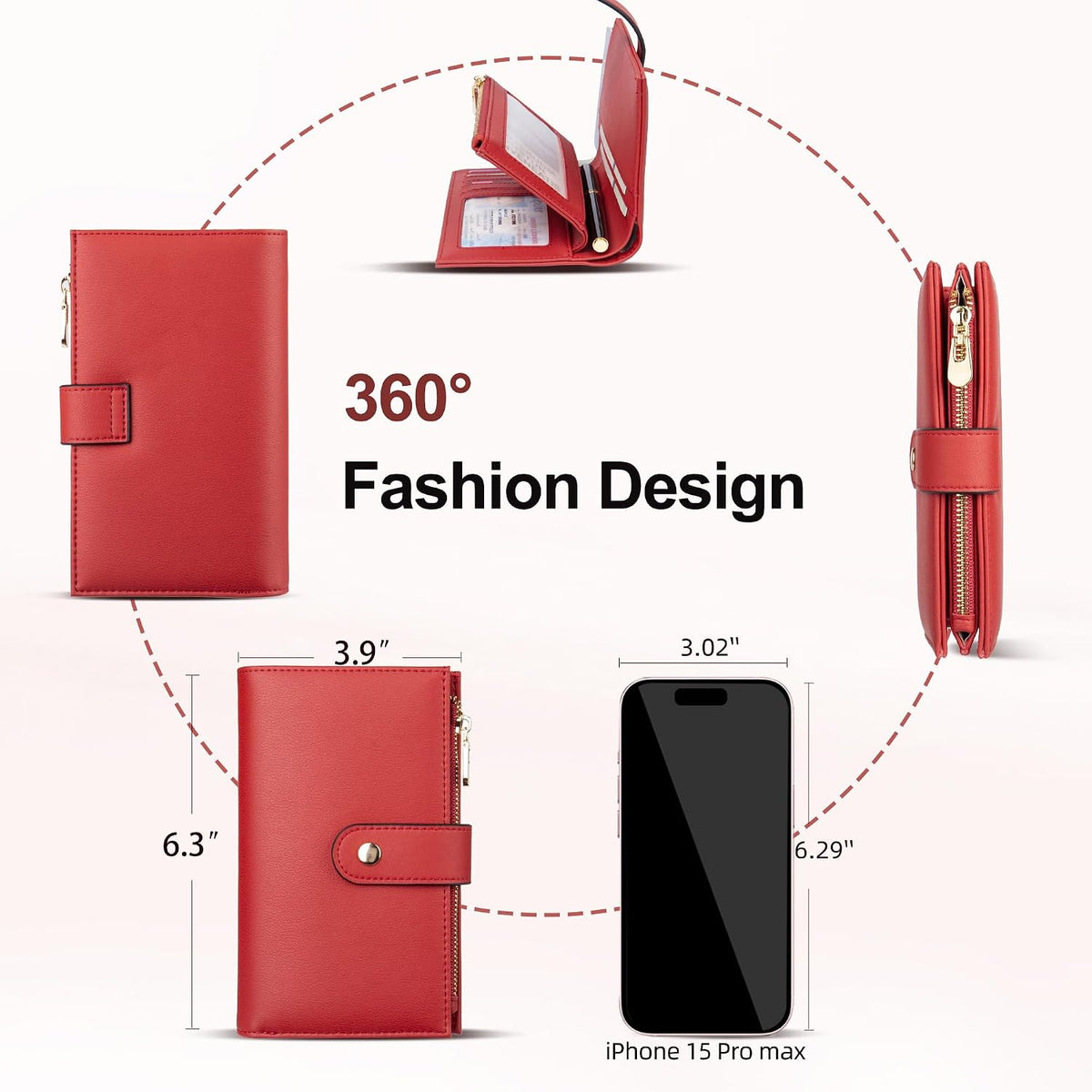 Women's Wallets RFID Blocking Leather Trifold Clutch Wallet Credit Card Holder Ladies Travel Wallet Purse with Passport/Pen Holder