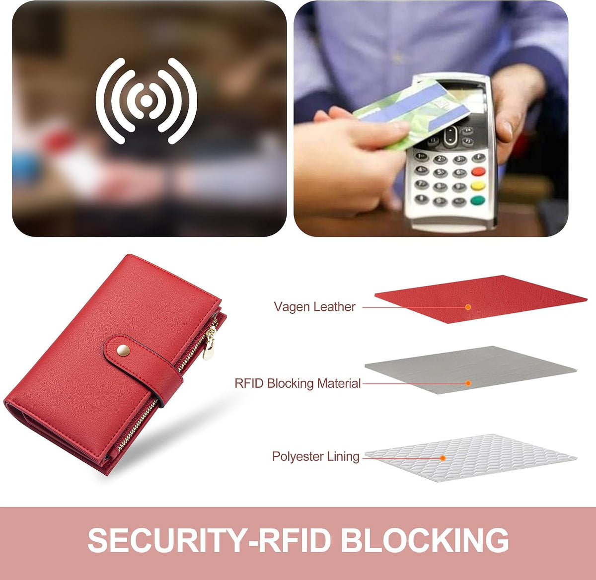 Women's Wallets RFID Blocking Leather Trifold Clutch Wallet Credit Card Holder Ladies Travel Wallet Purse with Passport/Pen Holder