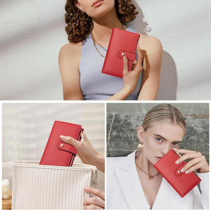 Women's Wallets RFID Blocking Leather Trifold Clutch Wallet Credit Card Holder Ladies Travel Wallet Purse with Passport/Pen Holder