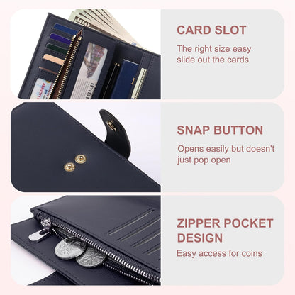 Women's Wallets RFID Blocking Leather Trifold Clutch Wallet Credit Card Holder Ladies Travel Wallet Purse with Passport/Pen Holder