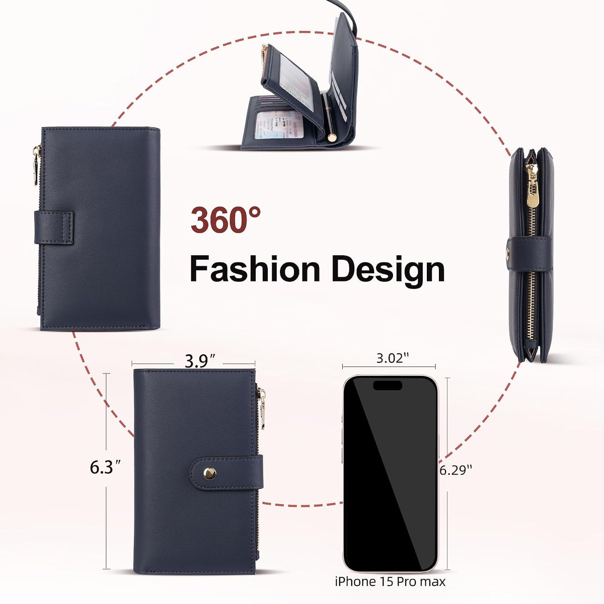 Women's Wallets RFID Blocking Leather Trifold Clutch Wallet Credit Card Holder Ladies Travel Wallet Purse with Passport/Pen Holder