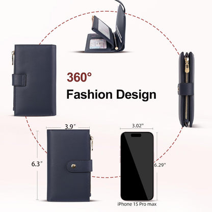 Women's Wallets RFID Blocking Leather Trifold Clutch Wallet Credit Card Holder Ladies Travel Wallet Purse with Passport/Pen Holder