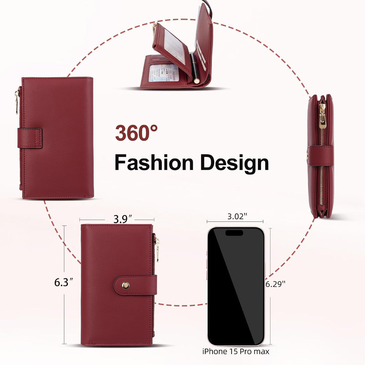 Women's Wallets RFID Blocking Leather Trifold Clutch Wallet Credit Card Holder Ladies Travel Wallet Purse with Passport/Pen Holder