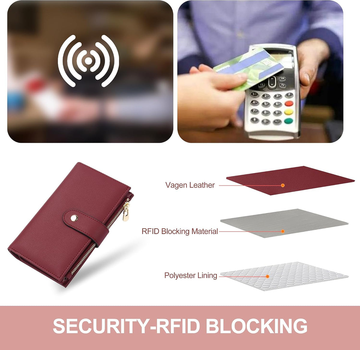 Women's Wallets RFID Blocking Leather Trifold Clutch Wallet Credit Card Holder Ladies Travel Wallet Purse with Passport/Pen Holder