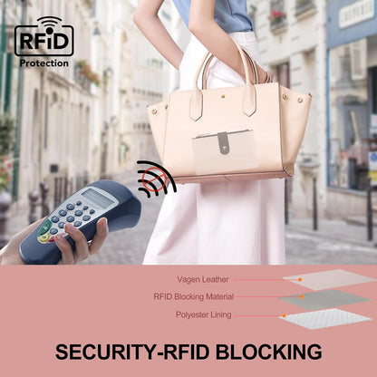Women's Wallets RFID Blocking Leather Trifold Clutch Wallet Credit Card Holder Ladies Travel Wallet Purse with Passport/Pen Holder