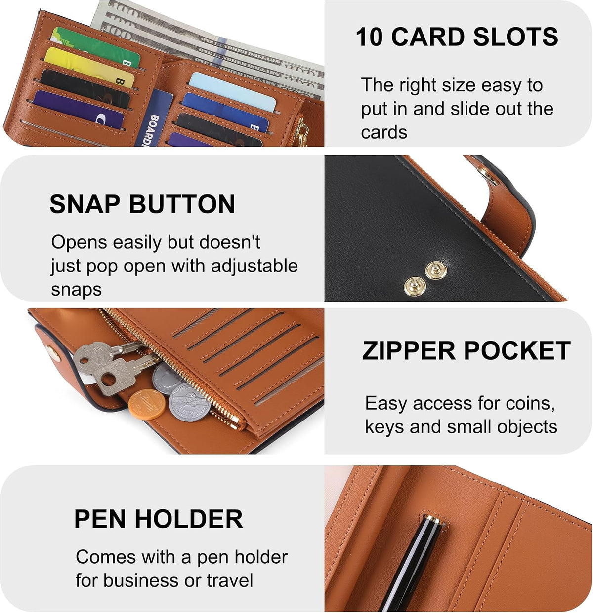 Women's Wallets RFID Blocking Leather Trifold Clutch Wallet Credit Card Holder Ladies Travel Wallet Purse with Passport/Pen Holder