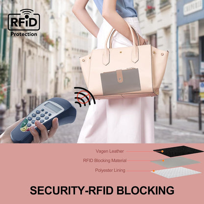 Women's Wallets RFID Blocking Leather Trifold Clutch Wallet Credit Card Holder Ladies Travel Wallet Purse with Passport/Pen Holder