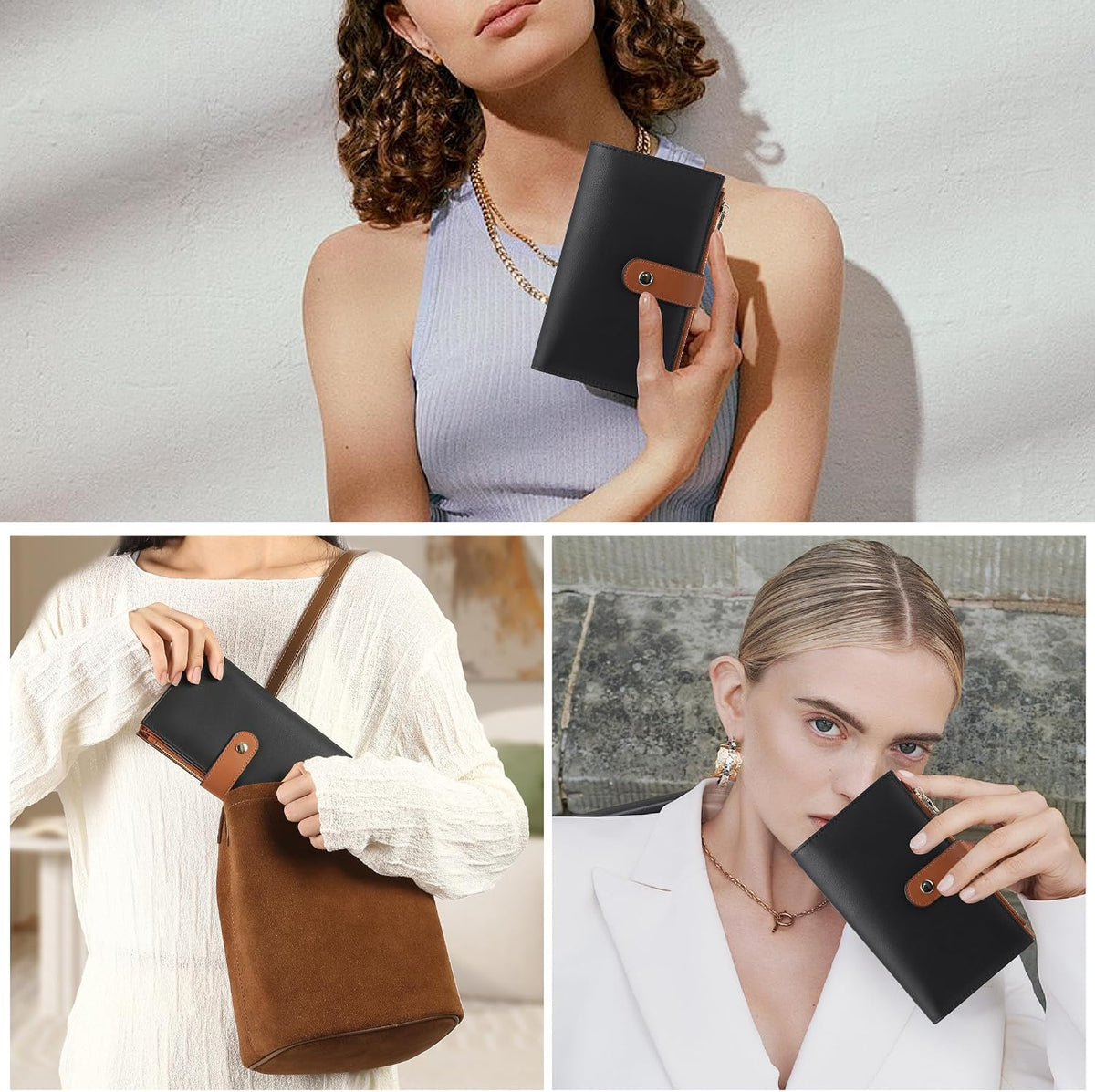 Women's Wallets RFID Blocking Leather Trifold Clutch Wallet Credit Card Holder Ladies Travel Wallet Purse with Passport/Pen Holder