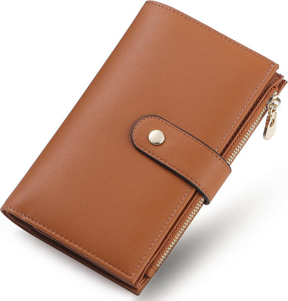 Women's Wallets RFID Blocking Leather Trifold Clutch Wallet Credit Card Holder Ladies Travel Wallet Purse with Passport/Pen Holder