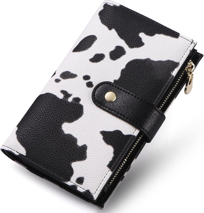 Women's Wallets RFID Blocking Leather Trifold Clutch Wallet Credit Card Holder Ladies Travel Wallet Purse with Passport/Pen Holder