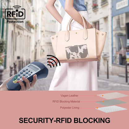 Women's Wallets RFID Blocking Leather Trifold Clutch Wallet Credit Card Holder Ladies Travel Wallet Purse with Passport/Pen Holder