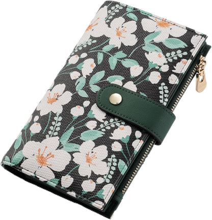 Women's Wallets RFID Blocking Leather Trifold Clutch Wallet Credit Card Holder Ladies Travel Wallet Purse with Passport/Pen Holder