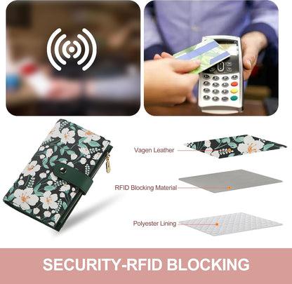 Women's Wallets RFID Blocking Leather Trifold Clutch Wallet Credit Card Holder Ladies Travel Wallet Purse with Passport/Pen Holder