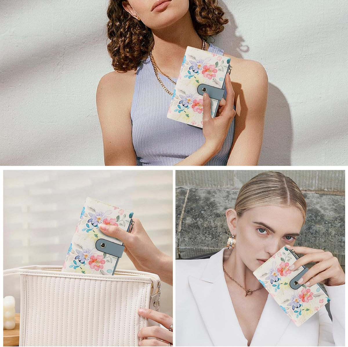 Women's Wallets RFID Blocking Leather Trifold Clutch Wallet Credit Card Holder Ladies Travel Wallet Purse with Passport/Pen Holder