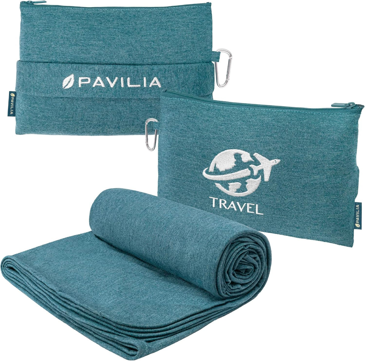 Travel Blanket Airplane Compact Pillow with Bag for Flights, Teal